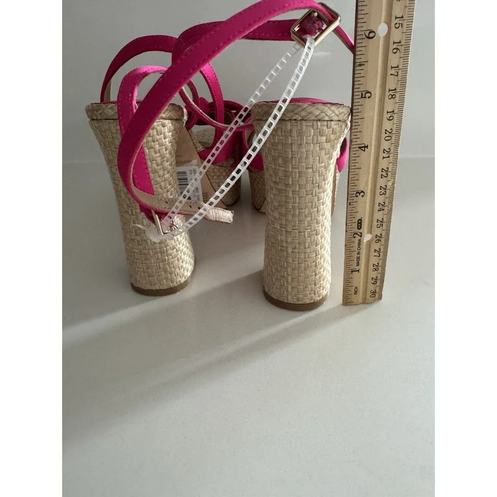 Antonio Melani Bindi Satin Bow Raffia Platform Sandal Hot Pink heel Size 8M NEW